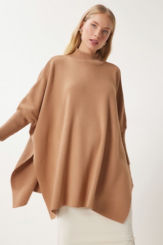 Wollen Oversized Poncho - Beige