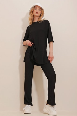Oversized T-shirt en Casual Broek - Zwart