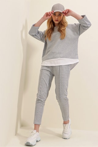 Sweater met Trompe-l’œil en Broek - Grijs