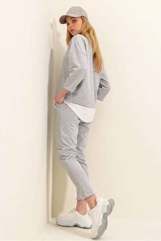 Sweater met Trompe-l’œil en Broek - Grijs