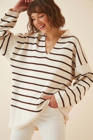 Oversized trui - Wit en Bruin