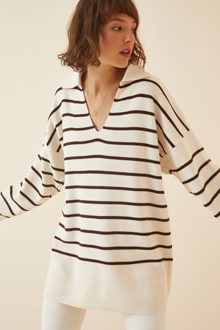 Oversized trui - Wit en Bruin