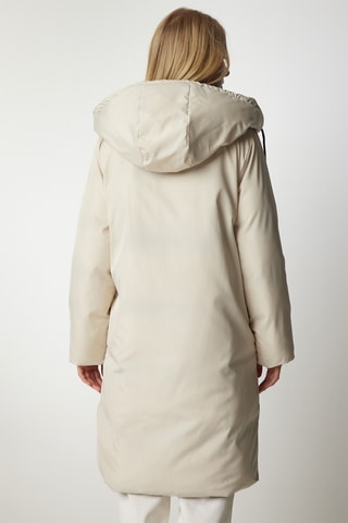 Dubbelzijdige gewatteerde jas met capuchon - Zwart en Beige