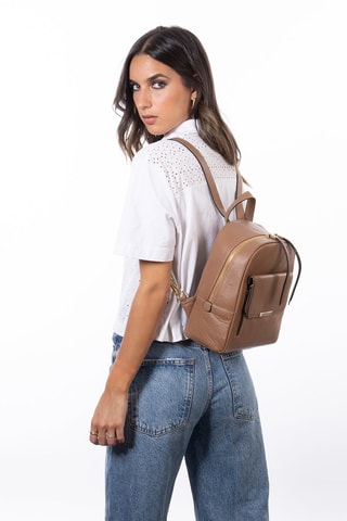 Mochila em couro Stella - Castanho