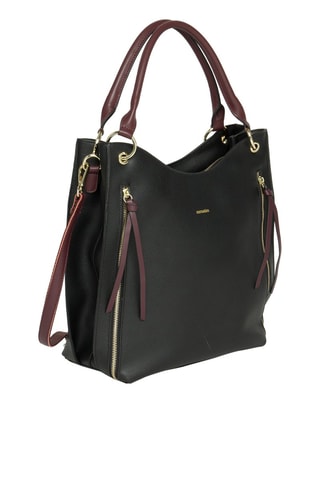 Mala de ombro em couro Nicole - Preto e vermelho