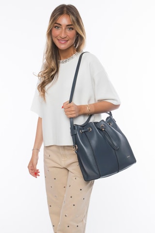 Mala bucket em couro Tony - Azul