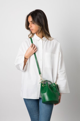 Mala bucket em couro Eden - Verde e dourado