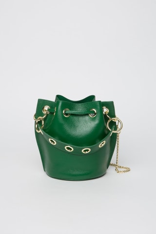 Mala bucket em couro Eden - Verde e dourado