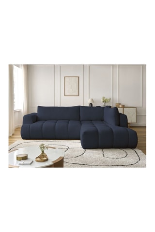Canapé d'angle droit convertible Fuji - Bleu foncé - 4 places - En polyester - Couchage 228 x 154 cm