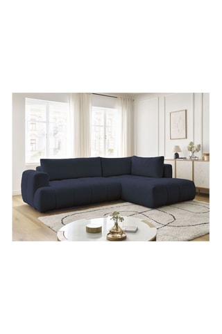Canapé d'angle droit convertible Fuji - Bleu foncé - 4 places - En polyester - Couchage 228 x 154 cm