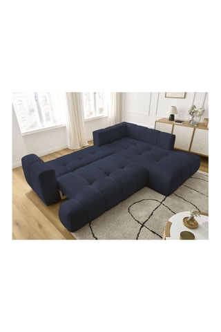 Canapé d'angle droit convertible Fuji - Bleu foncé - 4 places - En polyester - Couchage 228 x 154 cm