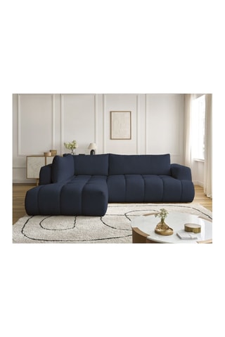 Canapé d'angle gauche convertible Fuji - Bleu foncé - 4 places - En polyester - Couchage 228 x 154 cm