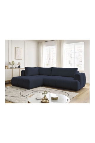 Canapé d'angle gauche convertible Fuji - Bleu foncé - 4 places - En polyester - Couchage 228 x 154 cm