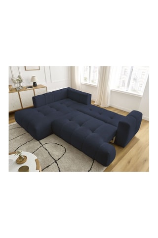 Canapé d'angle gauche convertible Fuji - Bleu foncé - 4 places - En polyester - Couchage 228 x 154 cm