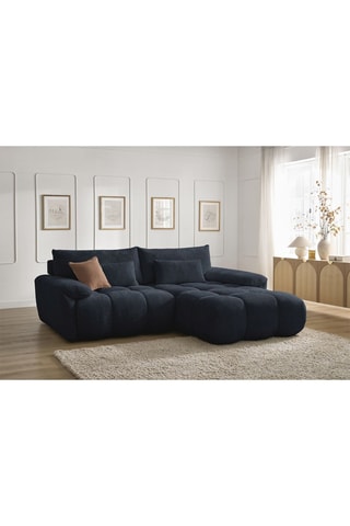 Canapé d'angle droit Ivane - Bleu foncé - 3 places - En tissu texturé