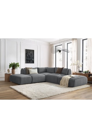 Canapé d'angle modulable et 2 poufs Jeanne - Gris foncé - 5 places - En tissu velours