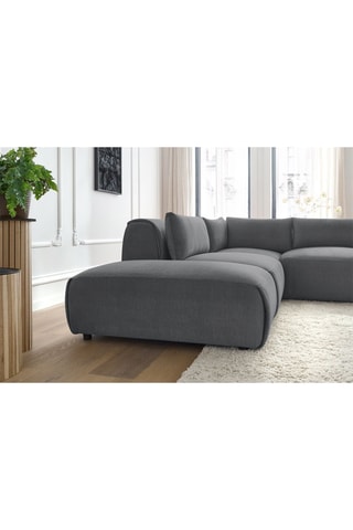Canapé d'angle modulable et 2 poufs Jeanne - Gris foncé - 5 places - En tissu velours