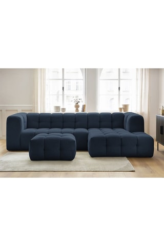 Canapé d'angle droit avec pouf Cloud - Bleu foncé