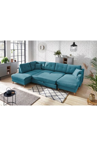 Canapé d'angle panoramique droit convertible Sweden - Turquoise - Couchage 130 x 260 cm