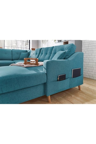 Canapé d'angle panoramique droit convertible Sweden - Turquoise - Couchage 130 x 260 cm