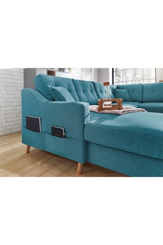 Canapé d'angle panoramique gauche convertible Sweden - Turquoise - Couchage 130 x 260 cm