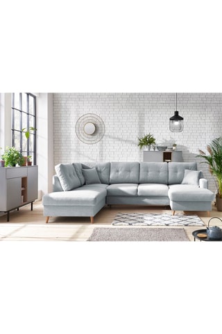 Canapé d'angle droit panoramique convertible Sweden - Gris - Couchage 260 x 130 cm