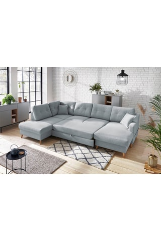 Canapé d'angle droit panoramique convertible Sweden - Gris - Couchage 260 x 130 cm
