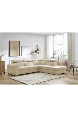 Canapé d'angle droit convertible Armand - Beige - Couchage 198 x 127 cm