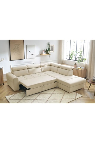 Canapé d'angle droit convertible Armand - Beige - Couchage 198 x 127 cm