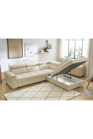 Canapé d'angle droit convertible Armand - Beige - Couchage 198 x 127 cm