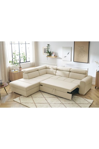 Canapé d'angle gauche convertible Armand - Beige - Couchage 198 x 127 cm
