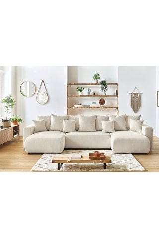 Canapé d'angle panoramique convertible Envy - Crème - Couchage 330 x 139 cm