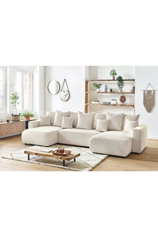 Canapé d'angle panoramique convertible Envy - Crème - Couchage 330 x 139 cm