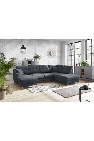 Canapé d'angle panoramique convertible gauche Sweden - Gris foncé - Couchage 260 x 130 cm