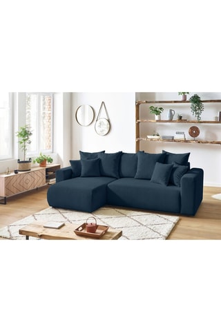 Canapé d'angle réversible convertible et pouf Envy - Bleu canard - Couchage 231 x 130 cm