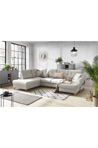 Canapé d'angle panoramique convertible droit Sweden - 
Crème - Couchage 260 x 130 cm