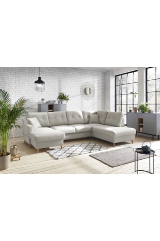 Canapé d'angle panoramique convertible gauche Sweden - Crème - Couchage 260 x 130 cm