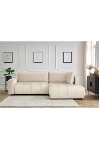 Canapé d'angle droit convertible Arsene - Beige - Couchage 135 x 204 cm