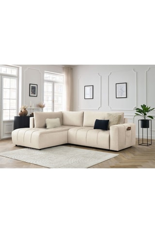 Canapé d'angle gauche convertible Arsene - Beige - Couchage 135 x 204 cm
