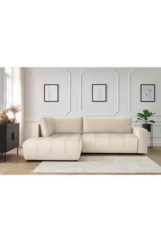 Canapé d'angle gauche convertible Arsene - Beige - Couchage 135 x 204 cm