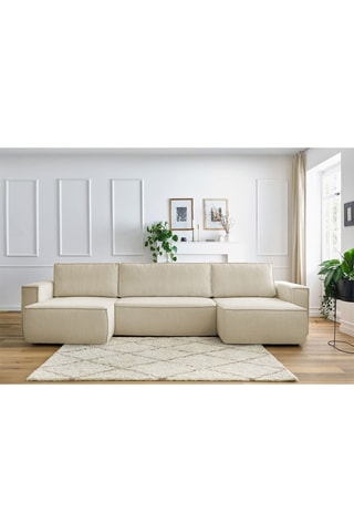 Canapé d'angle panoramique convertible Nihad - Beige - Couchage 231 x 130 cm