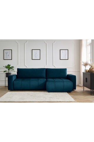 Canapé d'angle droit réversible convertible Arsène - Bleu - Couchage 232 x 135 cm