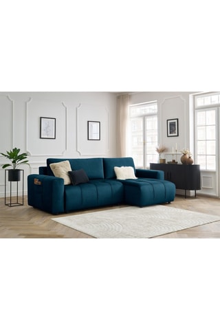 Canapé d'angle droit réversible convertible Arsène - Bleu - Couchage 232 x 135 cm