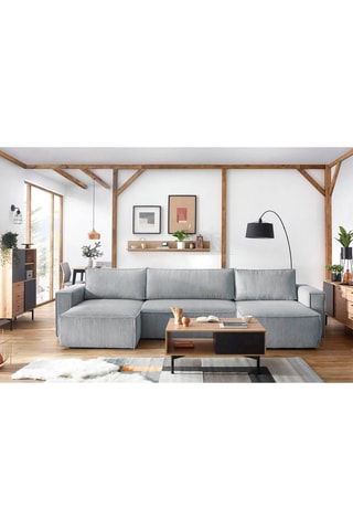 Canapé d'angle panoramique convertible Nihad - Gris clair - Couchage 328 x 139 cm