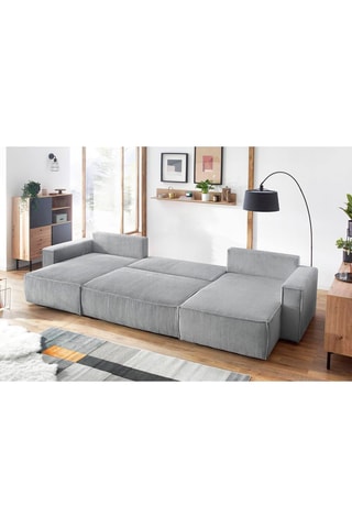 Canapé d'angle panoramique convertible Nihad - Gris clair - Couchage 328 x 139 cm