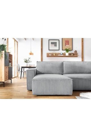 Canapé d'angle panoramique convertible Nihad - Gris clair - Couchage 328 x 139 cm