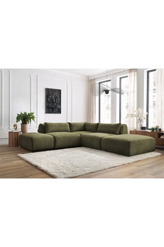 Canapé d'angle modulable et 2 poufs Jeanne - Vert