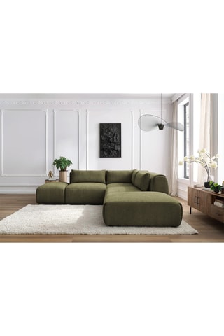 Canapé d'angle modulable et 2 poufs Jeanne - Vert