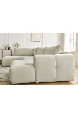 Canapé d'angle droit panoramique convertible Fugi - Beige - 5 places - Tissu toucher lisse - Couchage 324 x 135 cm