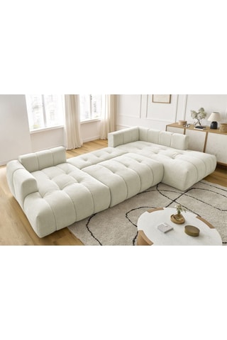 Canapé d'angle gauche panoramique convertible Fugi - Beige - 5 places - Tissu toucher lisse - Couchage 324 x 135 cm